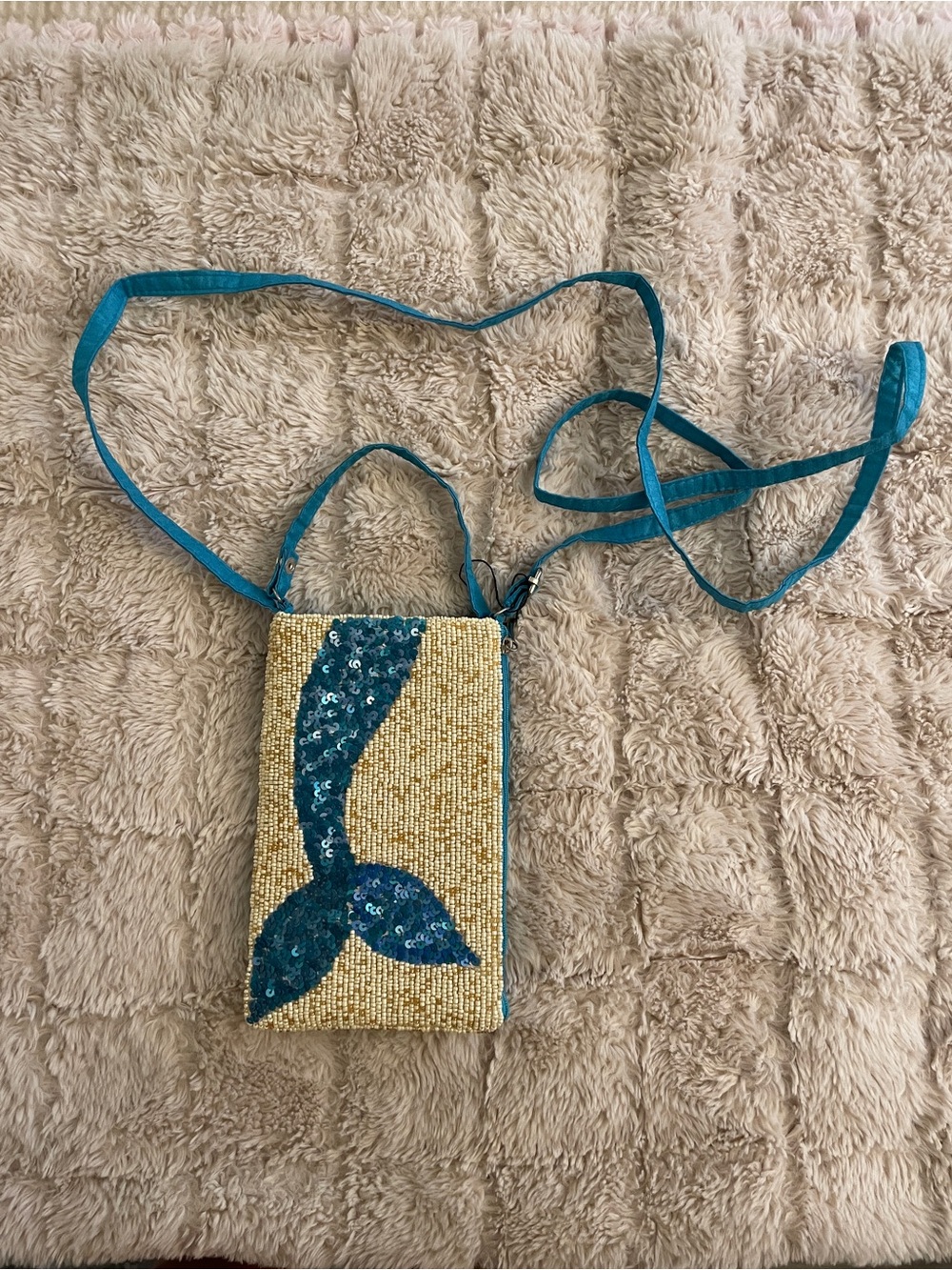 Teal Mermaid Tail Bead & Sequin Crossbody Phone Bag